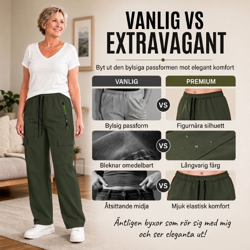 👖 BEGRÄNSAD TID: 50 % RABATT! 💥 Vintage-cargobyxor för dam med fickor – lös passform, andningsbara, justerbar midja ✨