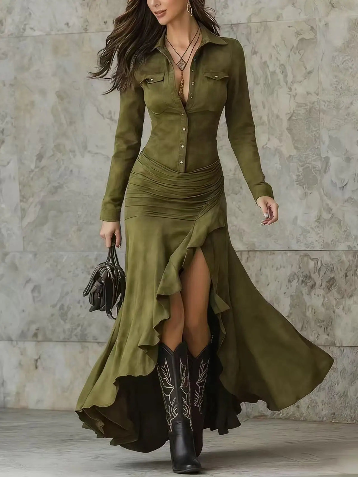 MIREIA | VESTIDO LARGO ASIMÉTRICO CON BOTONES