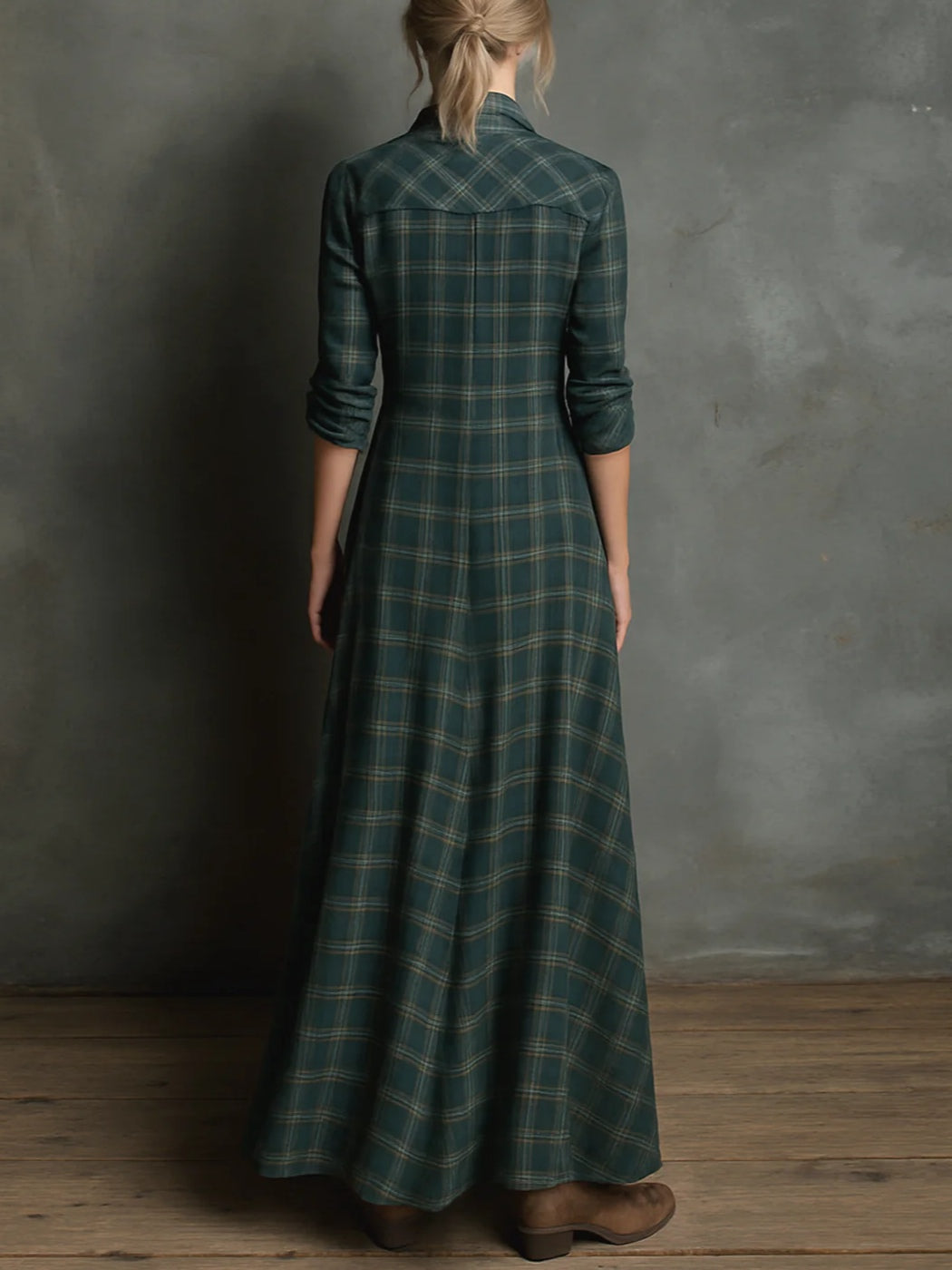 MARGAUX | VESTIDO CAMISERO LARGO DE CUADROS VICHY VERDES